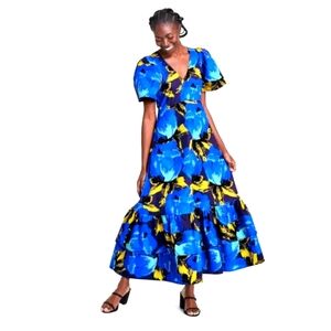 Christopher John Rogers × Target Blue And Yellow Cotton Ruffle Dress Size 0
